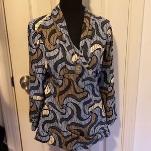 McLaughlin Catalina Cloth crossover shirt. Blue/cream/multi Long sleeve, size XL